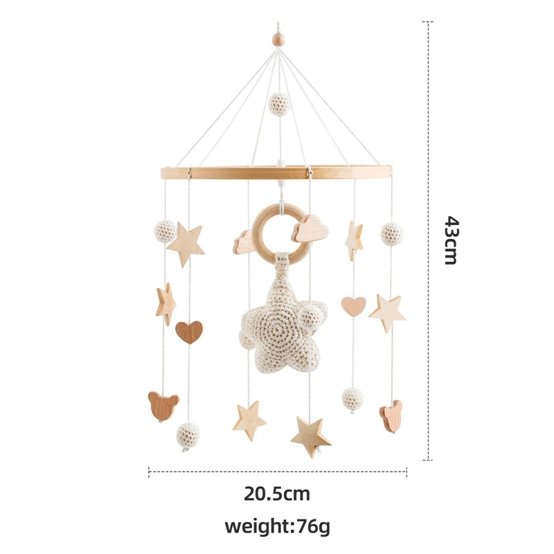 Crochet Stars Baby Crib Mobile – Wooden Bed Bell Hanging Toy for Newborns 0-12M - I YAN