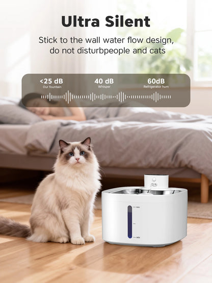 Wireless Cat Water Fountain 3.5L Pet Water Dispenser 4000mAh Long Lasting Battery Life Stainless Steel Pallet and Motion Sensing
