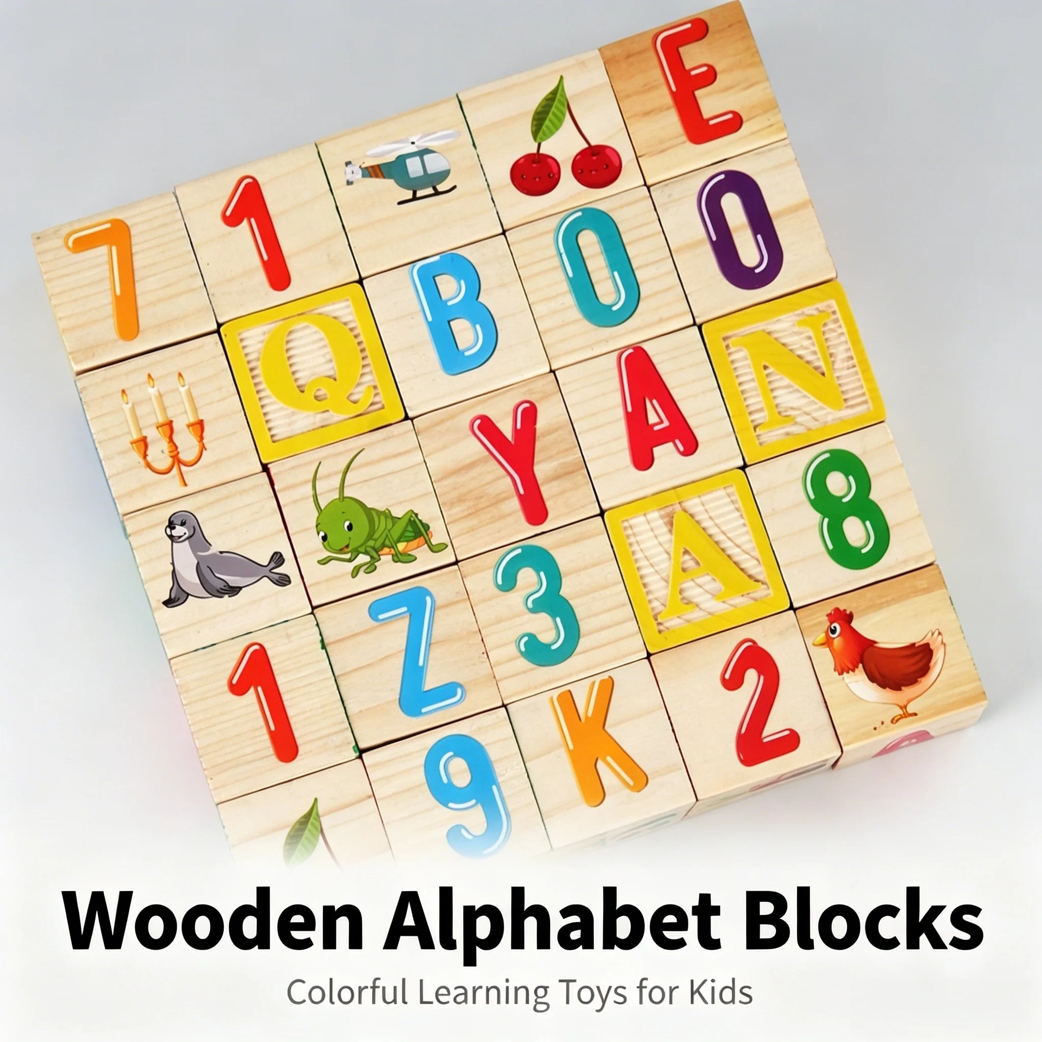 Montessori Wooden Alphabet Blocks Early Educational Stacking Toys Alphabet Number Animal Cognition Learning Blocks For Todders