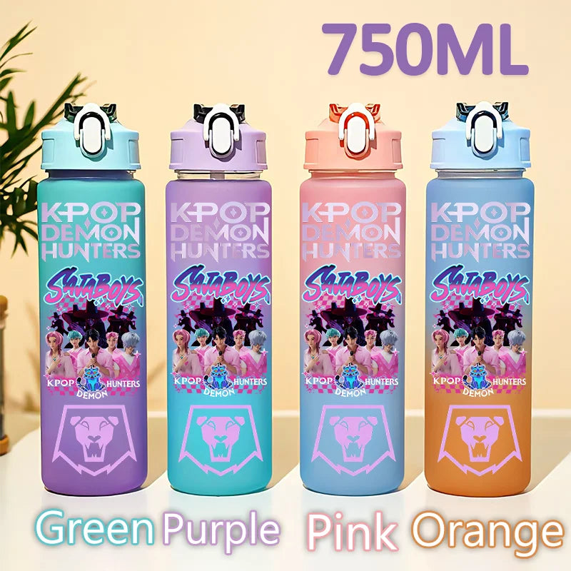 kpop 750ML Demon Hunters Bottle Gourde Gradient Color Water Cup Plastic Drinking Cup gradient straw cup gift