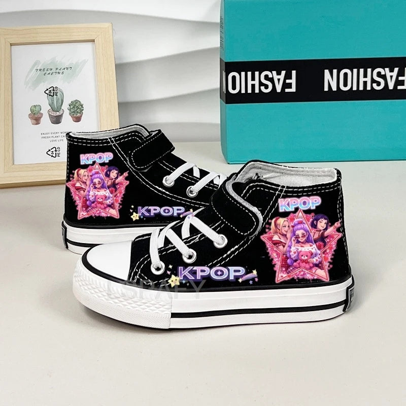 KPop Demon Hunter Canvas Shoes Student Casual Children Slip on Flat Board Shoes Kids Soft Bottom Non Slip Breathable Sneakers