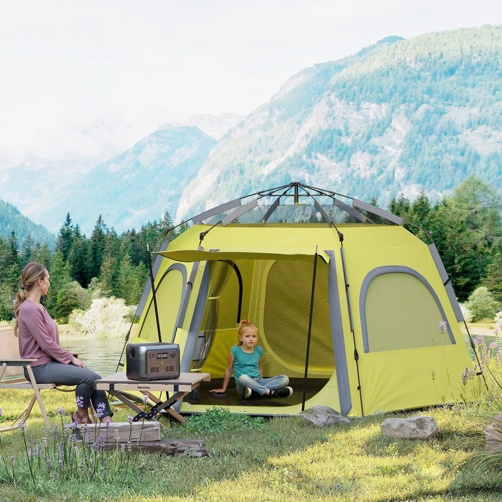Instant Camping Tent, 2/3/4 Person Easy Setup Dome Family Tent with Vestibule, Rainfly, 4 Mesh Windows & 2 Doors