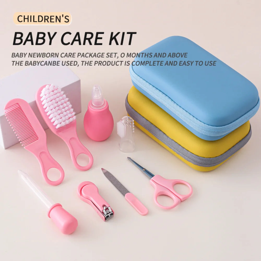 I YAN 8-piece baby healthcare and grooming kit including hair brush, comb, nail clippers, scissors, toothbrush, and nasal aspirator