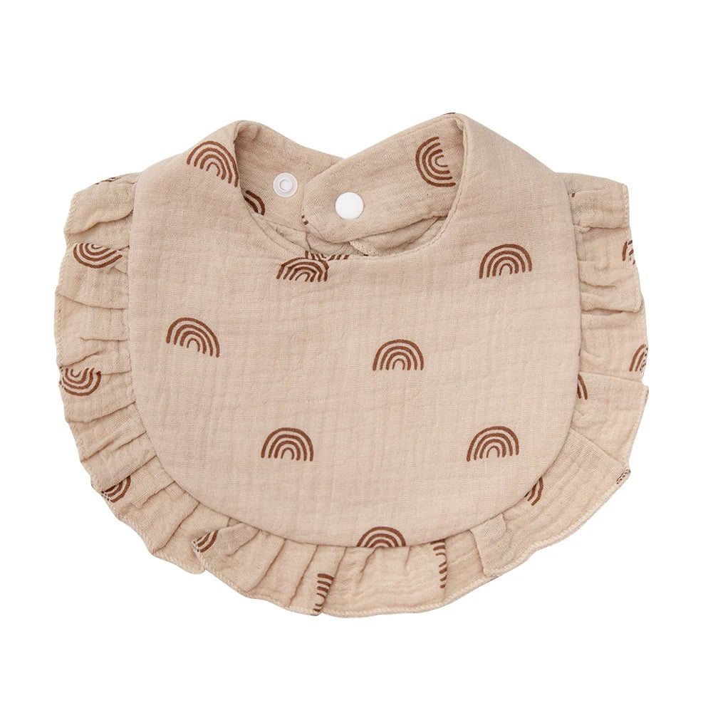 Flower Print Baby Bibs Adjustable Snap Saliva Towel Ruffled Edge Muslin Cotton Burp Cloths Rainbow A Grade Girls Feeding Scarf