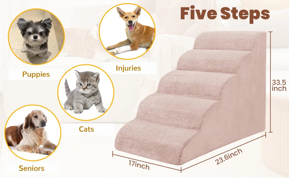 Dog Stairs & Ramp - High-Density Foam Pet Steps, Extra-Wide Non-Slip Orthopedic Dog Ladder with Soft Foam Padding