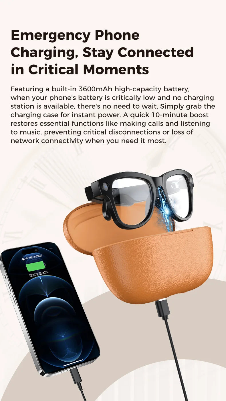 2026 Smart AI Glasses 4K 800W Camera 3600mAh Power Bank 32GB Memory 120+ Translation ChatGPT Music Photos &Video Sunglasses Men