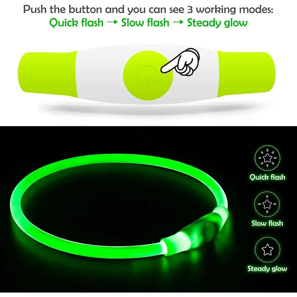 LED dog collar by I YAN, USB rechargeable light-up collar for small and medium dogs, enhances visibility at night for pet safety.