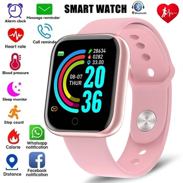 I YAN Y68 color screen sport watch with pedometer, heart rate, blood pressure, fitness tracker, and smart wristband for children and adults.