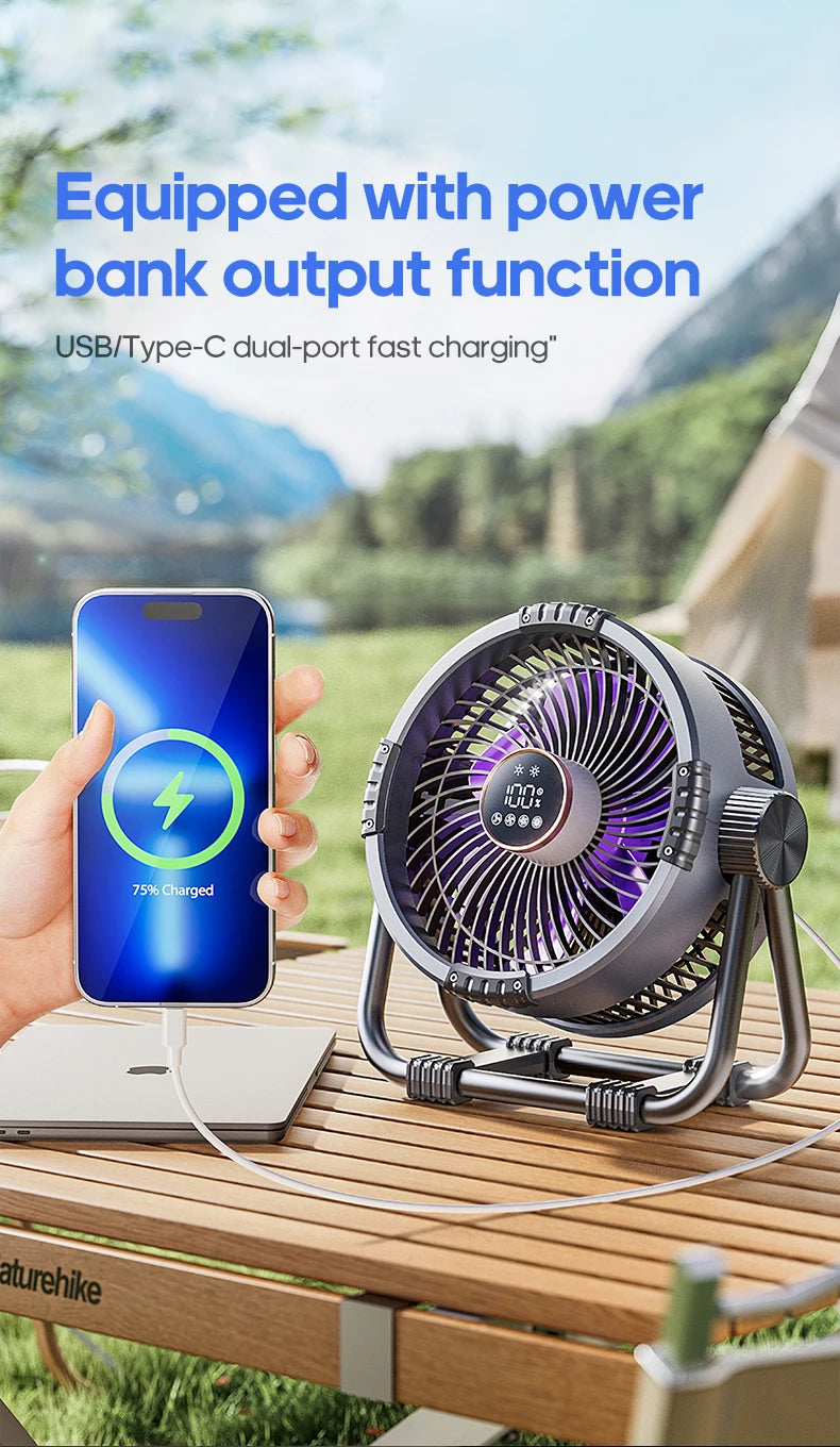 6 in 1 Desktop Fan 20000mAh Outdoor Camping Fan Air Circulator 4 Speed Adjustment Wireless Tent Ceiling Fan
