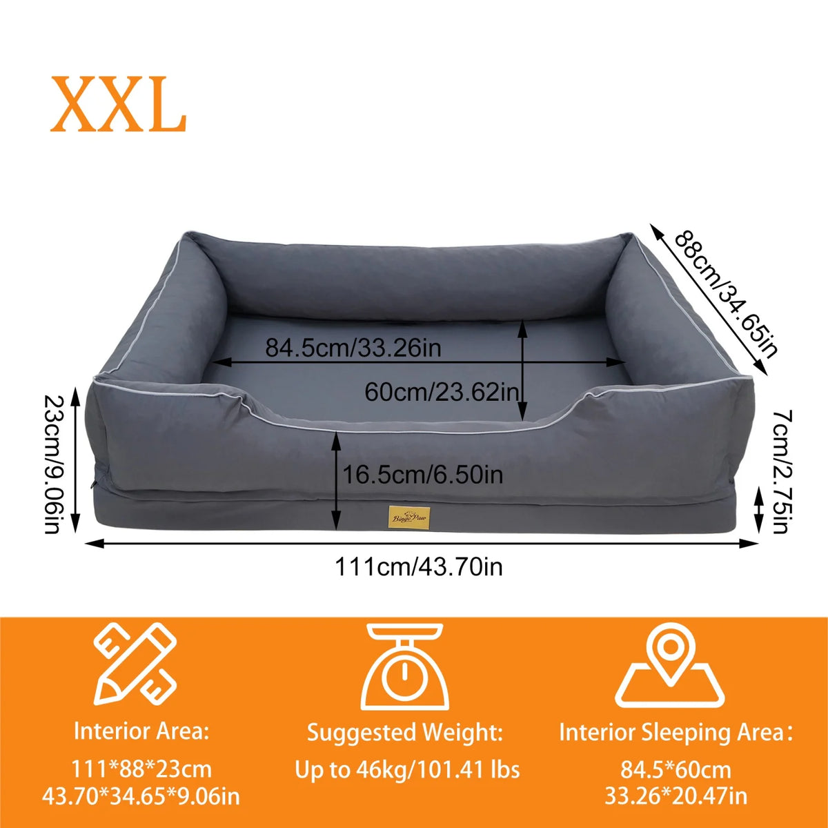 Orthopedic dog bed by I YAN with Oxford fabric, bolster sides, foam base, waterproof lining, and removable cover in M/L/XL sizes.