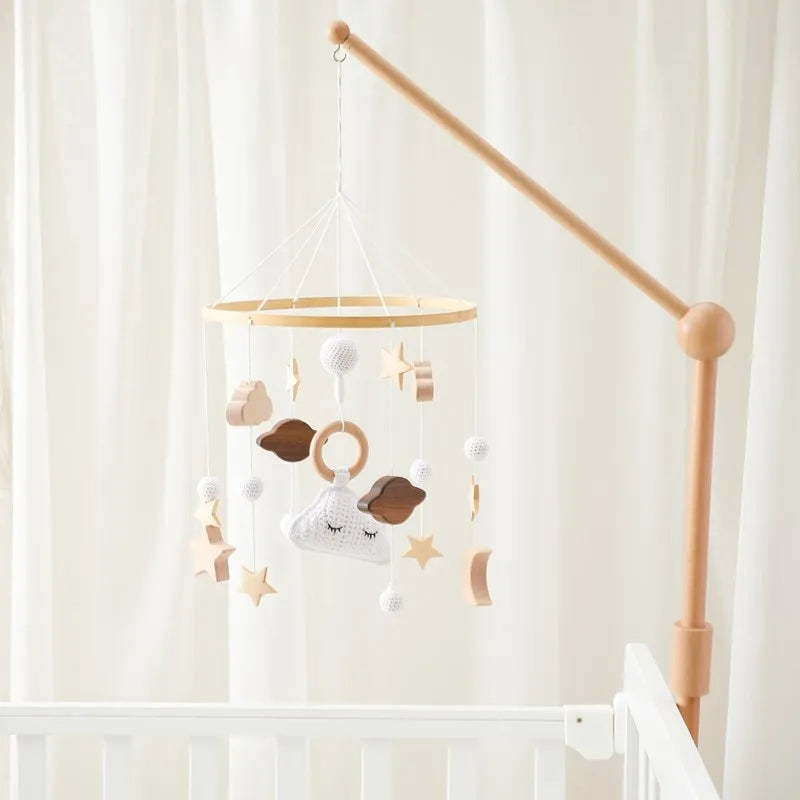 Baby Cloud Crib Mobile with Musical Box – Wooden Rattle Toy for Newborns 0–12M - I YAN