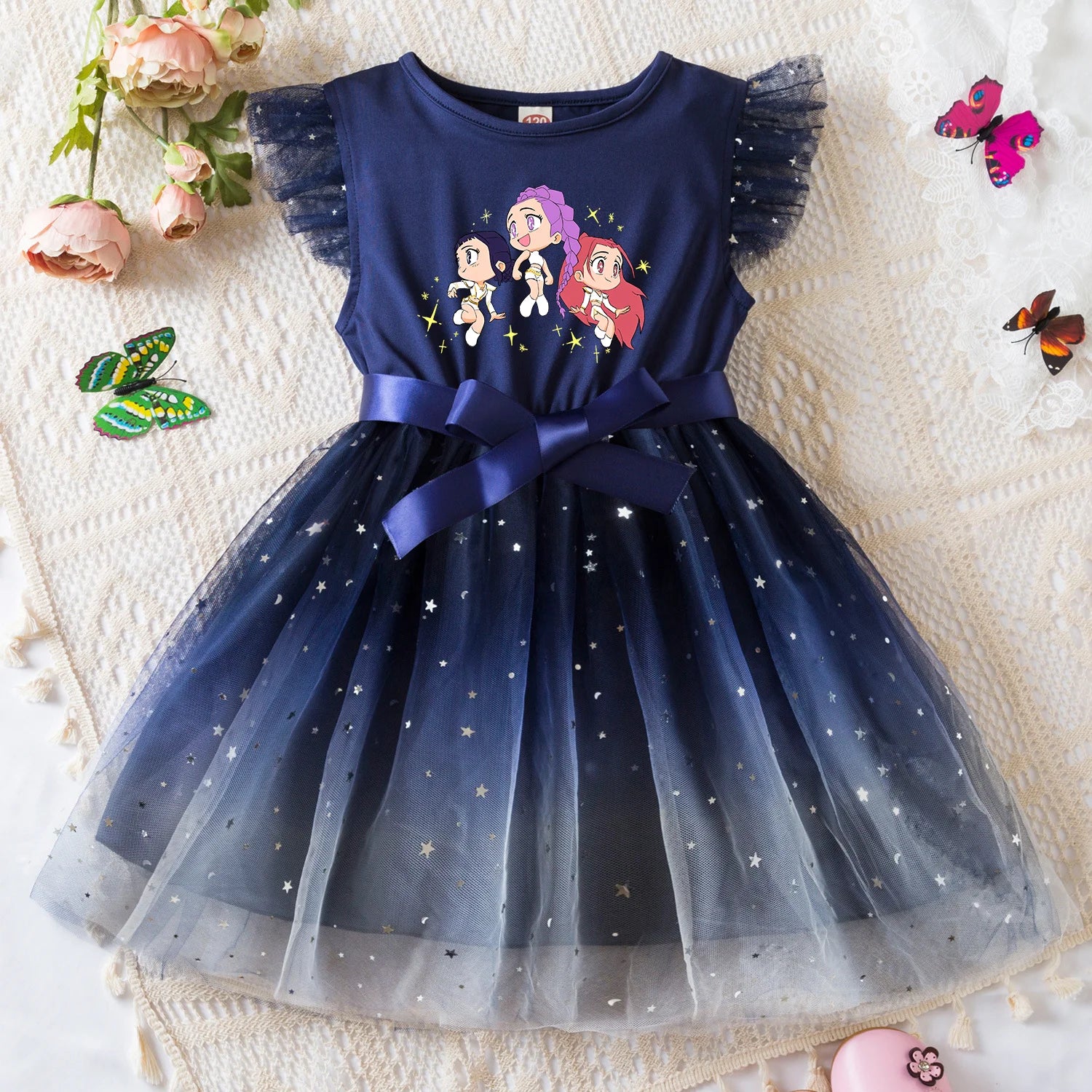 K-Pop Hunters Zoey Rumi Girls Sequin Tutu Dress with Bow Flutter Sleeves Summer Princess Party Outfit for Toddler Kids 2-6 Years