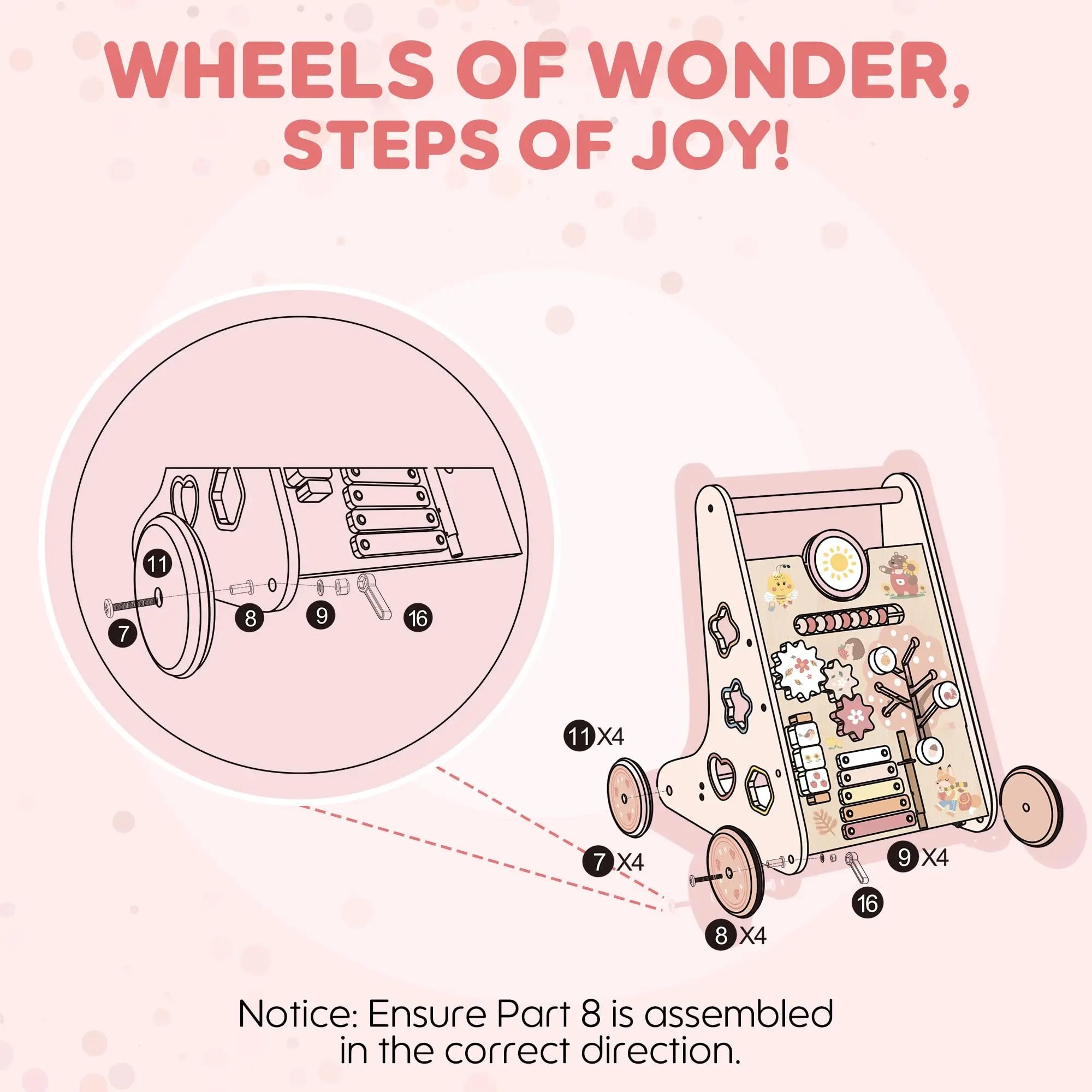 Robud wooden baby walker by I YAN with activity center, storage, and Montessori design, suitable for boys and girls.
