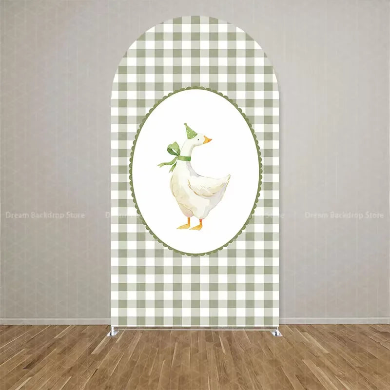 Custom 2-Sided Green Plaids One Silly Goose Pattern Arch Backdrop Cover Kids Birthday Party Baby Shower Decoration Background