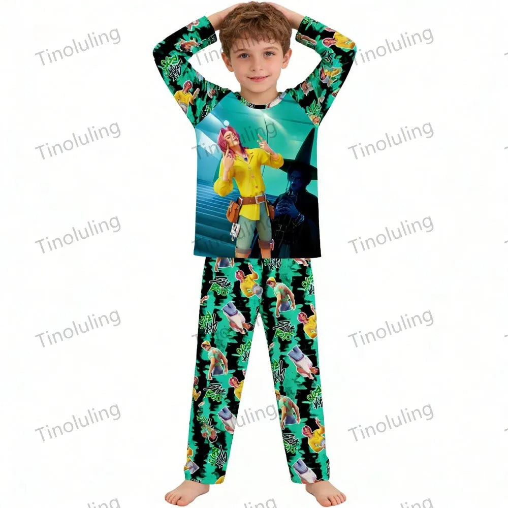 KPop Girls Pyjamas Suit Kids Pajamas Set Long Sleeve Girls Clothing 2pcs Children's Sleepwear Cartoon Boys Nightwear 3-14Y