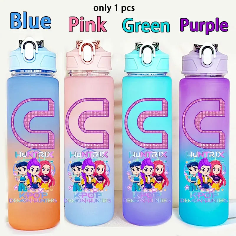 I YAN Kpop Demon Hunters 750ML water bottle with warriors letter and number design for kids, ideal for school use