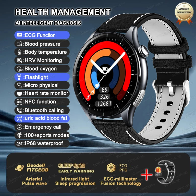 New ECG+PPG Health Diagnosis Smartwatches Men Women Clock Uric Acid Lipid BP Heart rate Tracker NFC Sports Smart Watch IOS