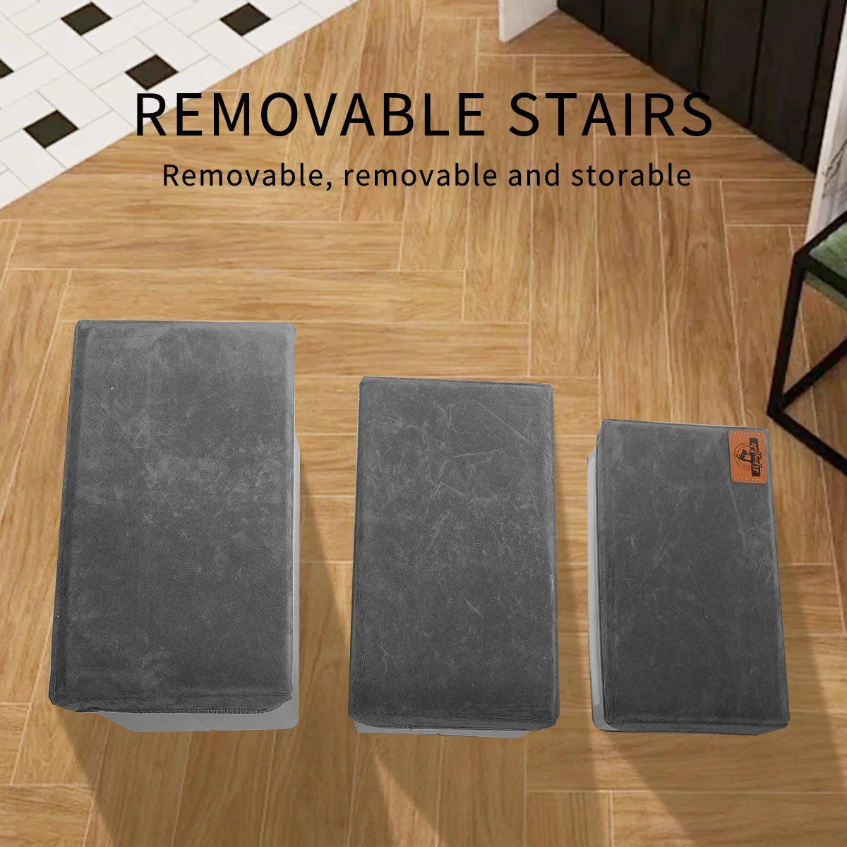 Pet Staircase Designed for Puppies, Senior Dogs, and Injured Dogs. It Has Three Levels and Offers Ample Internal Storage Space.
