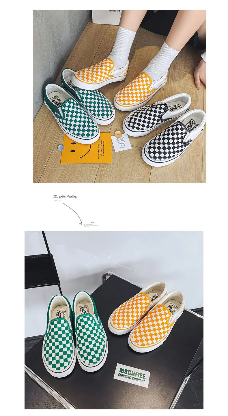 Children Spring Autumn Canvas Shoes Girls One Foot Slip on Shoes Kid Shoes Boys Soft Soled Comfortable Checkerboard Casual Shoes