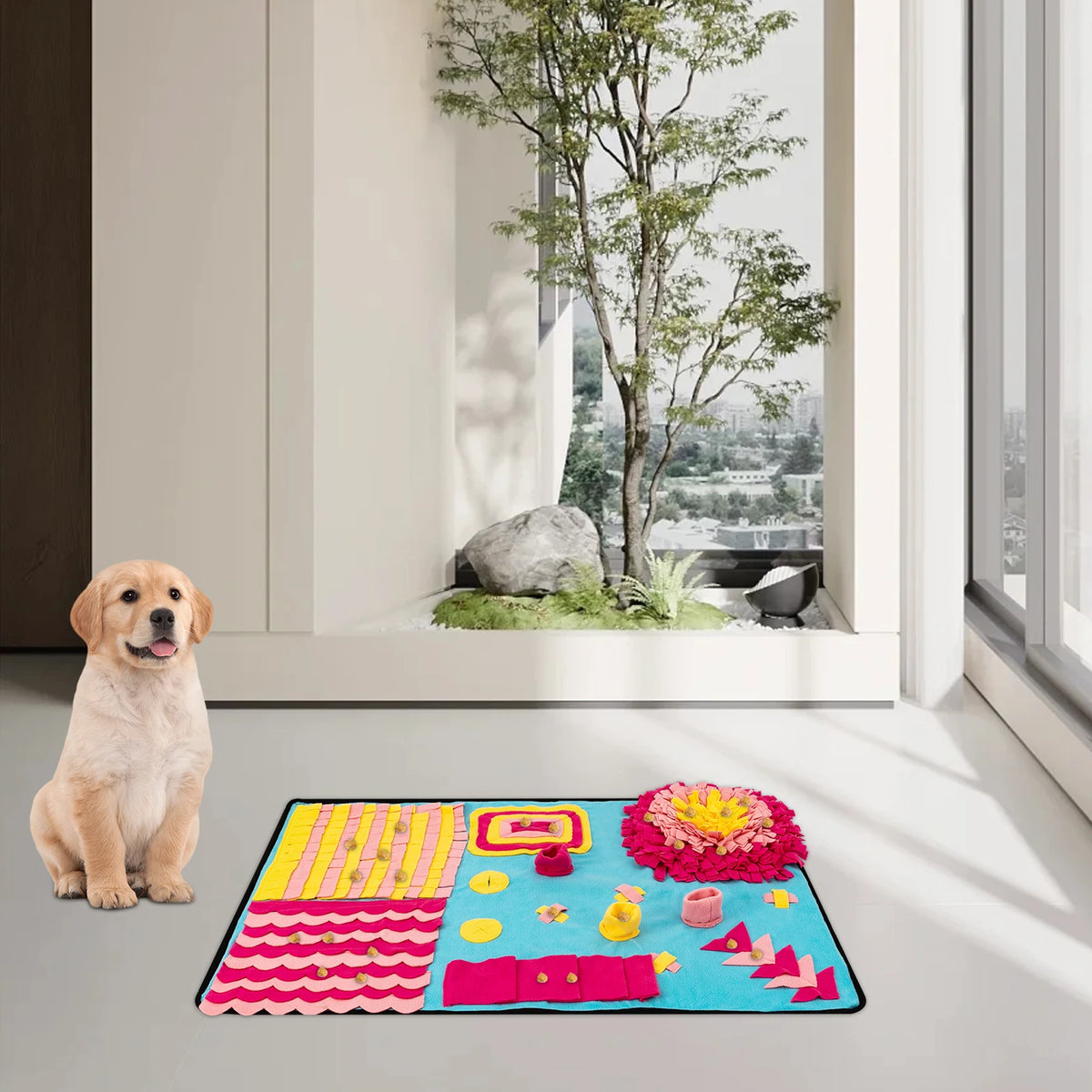 Large I YAN fleece dog snuffle mat, 70x105cm, designed for interactive slow feeding and puzzle play for dogs.