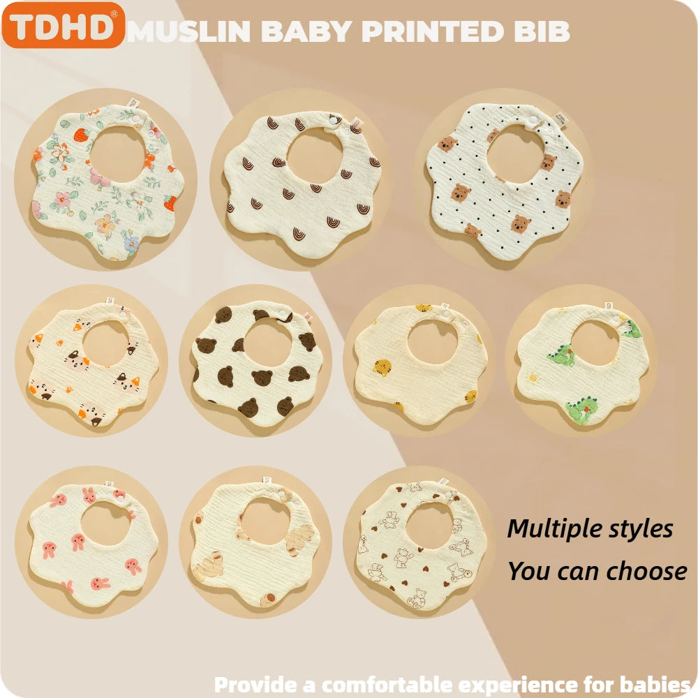 TDHD 3PCS Cotton Gauze Baby Feeding Bibs Summer Soft Petal Baby Printed Drooling Towel Newborn Toddler Baby Burp Cloth Children'