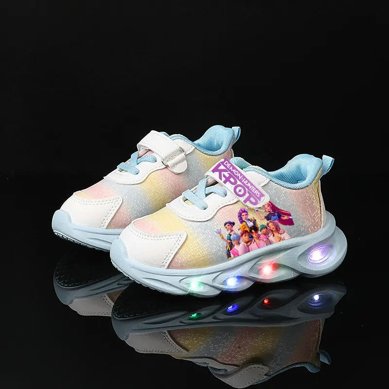Kpop Demon Hunter Kids LED Light Casual Shoes Boys Cute Cartoon Glowing Sneakers Children Soft Bottom Anti Slip Sports Shoes