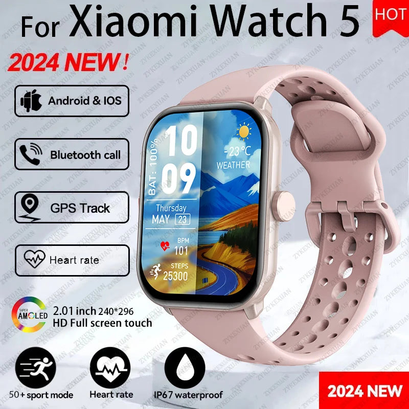 Watch 5 Global Version Men Women AMOLED Screen Always Show Time Heart Rate Bluetooth Call GPS Track Waterproof Sports Smartwatch