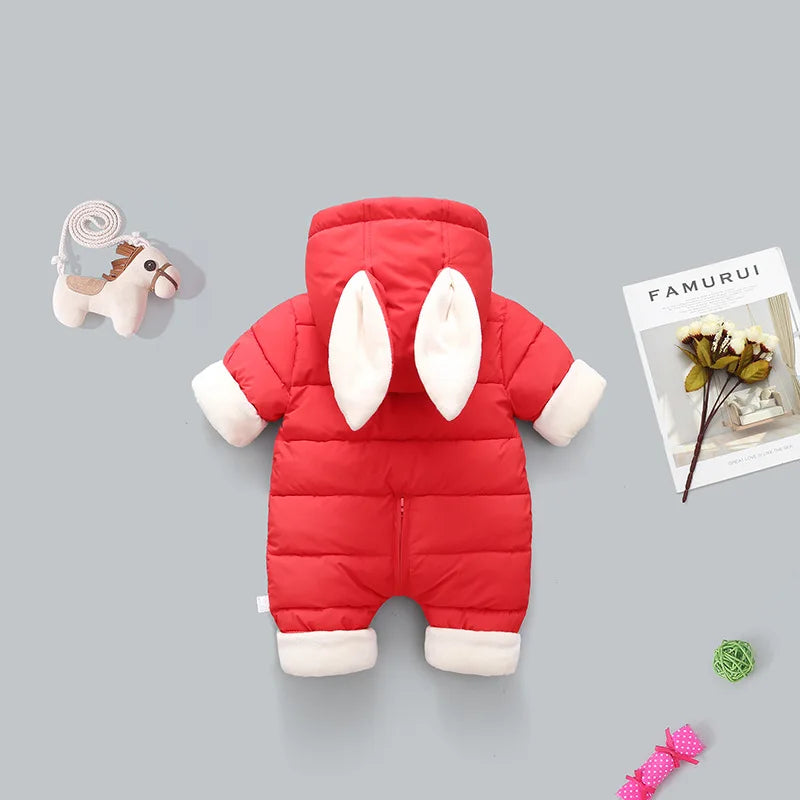 Winter Baby Romper Plus Velvet Warm Baby Girl Snowsuit Cartoon Rabbit Baby Boys Jumpsuit Toddler Girl Overalls