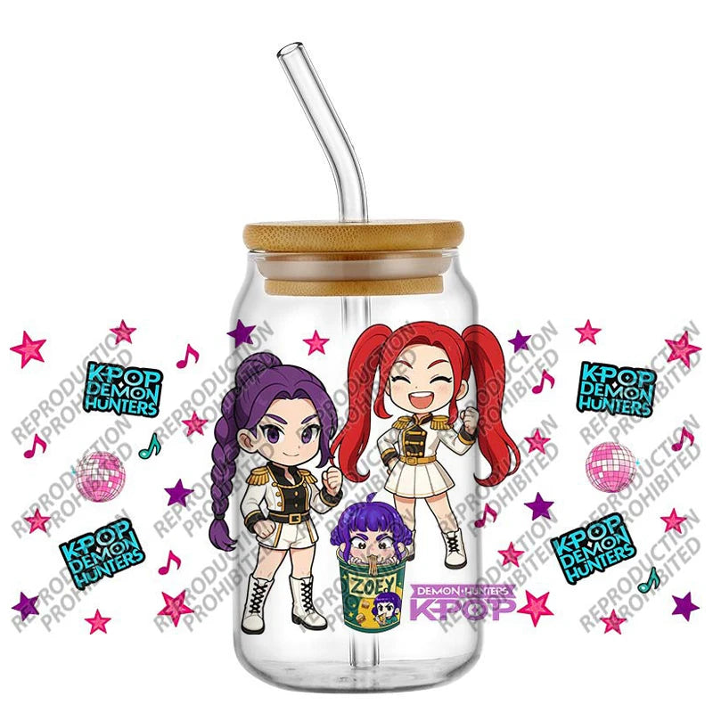 Popular K-POP cartoon Hunter design easy peel waterproof DIY Decals 3D uvdtf tumbler transfers stickers 16oz uv dtf cup wrap