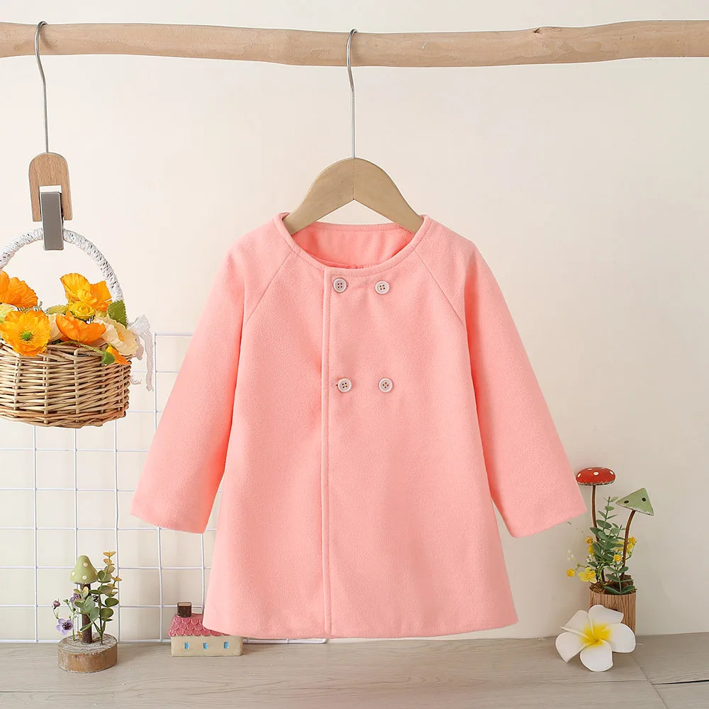 Children's New Girls' Round Neck Raglan Sleeve Woolen Coat Children's Autumn and Winter Westernized Solid Color Woolen Top