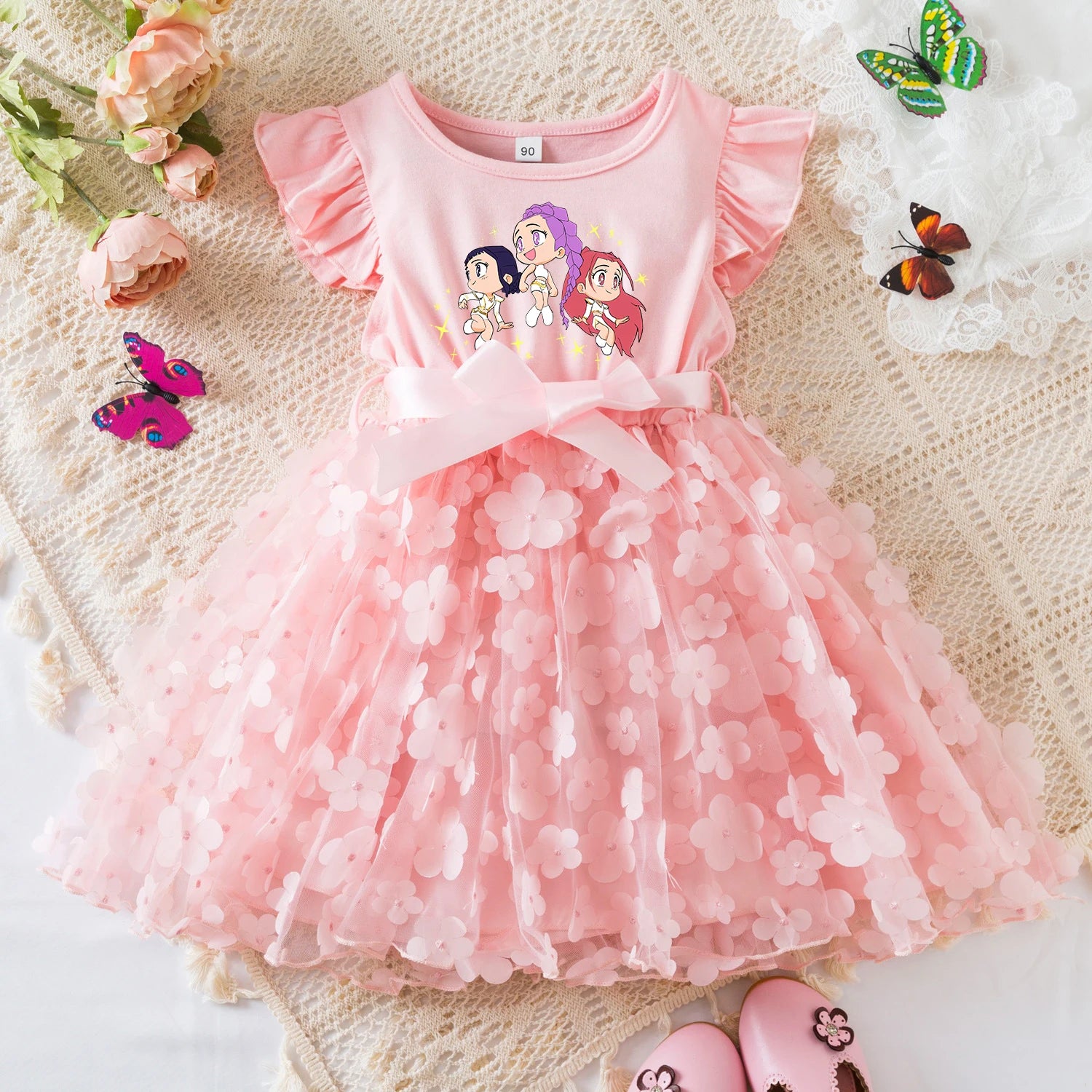 K-Pop Hunters Zoey Mira Rumi Summer Dress for Girls 2-6Y Bow Tutu Butterfly Kid's Princess Dress Elegant Wedding Party Dress