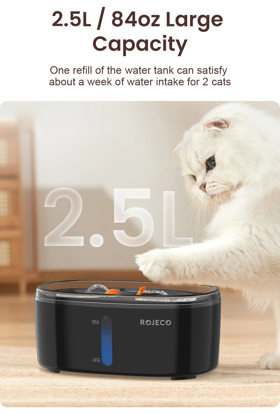 2.5L Dual Bowl Cat Water Fountain Ultra Quiet