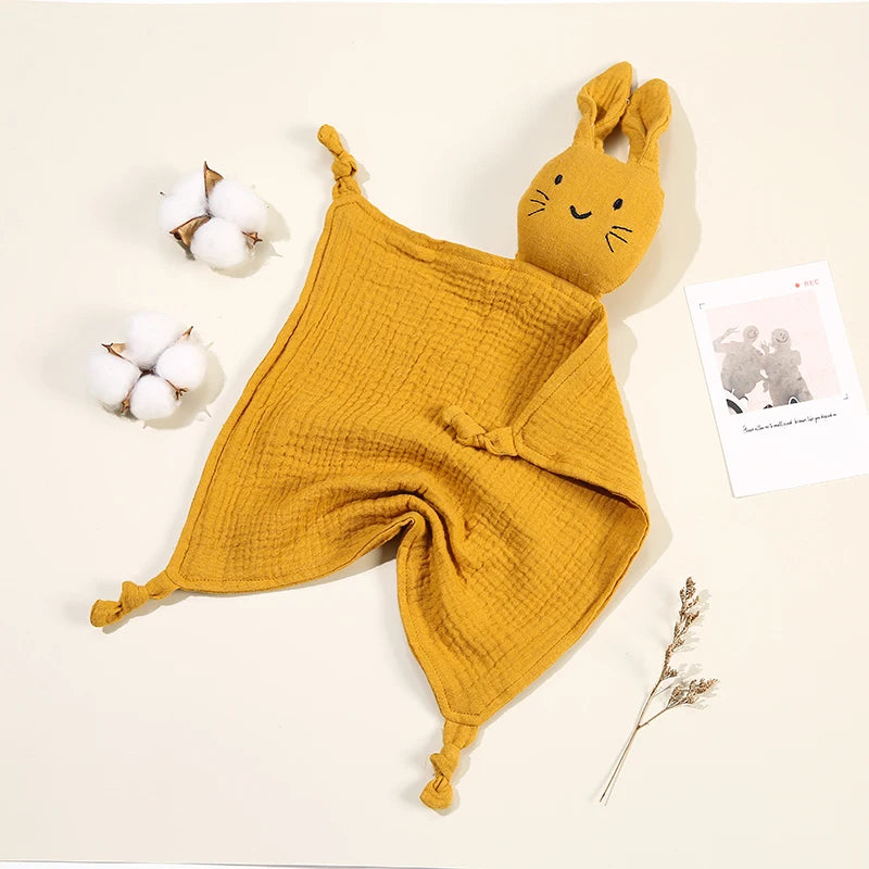 Baby Cartoon Rabbit Muslin Comforter – Soft Cotton Security Blanket & Burp Cloth for Newborns (30×30cm) - I YAN