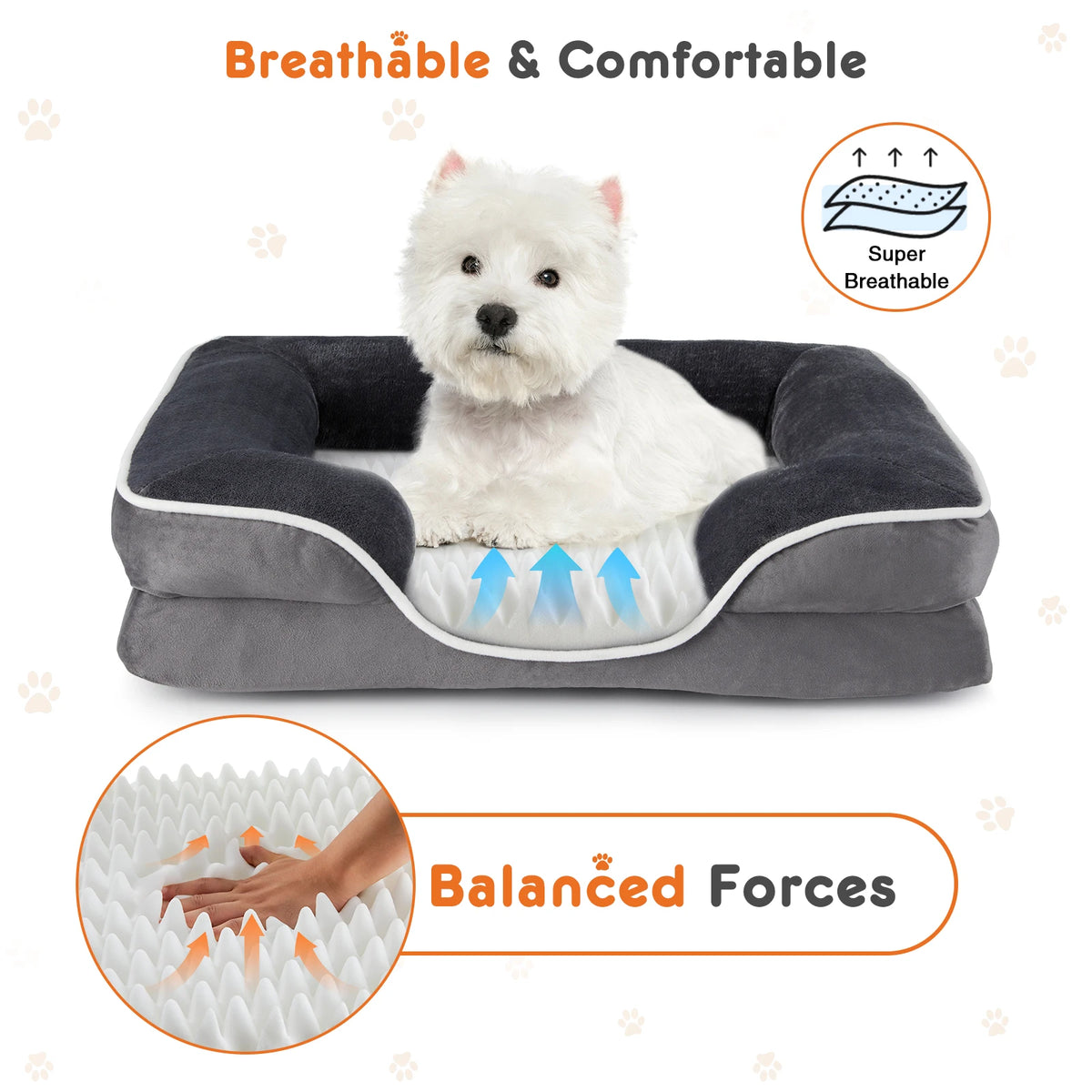 I YAN JHK orthopedic dog bed with memory foam, washable cover, non-slip base, suitable for small dogs and cats, waterproof liner.
