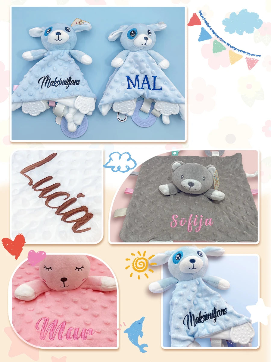 Soft personalized baby blanket and lovey set from I YAN with minky dot fabric, ideal for boys and girls, perfect for baby showers