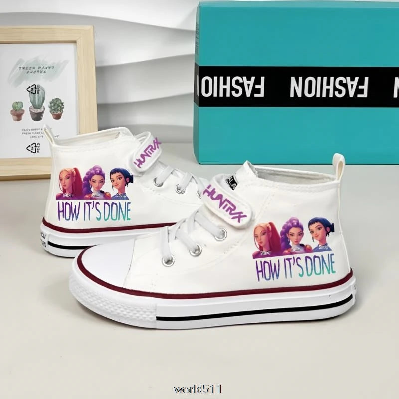 Children's Canvas Sneakers KPop Demon Hunters Fashion Student Shoes Boys Girls Outdoor Sport Shoes Sneakers Kids Casual Shoes