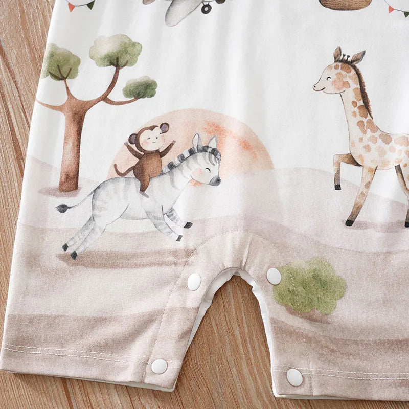Baby Summer Bodysuit – Cute Cartoon Animal Print Short Sleeve Romper (0–18 Months) - I YAN