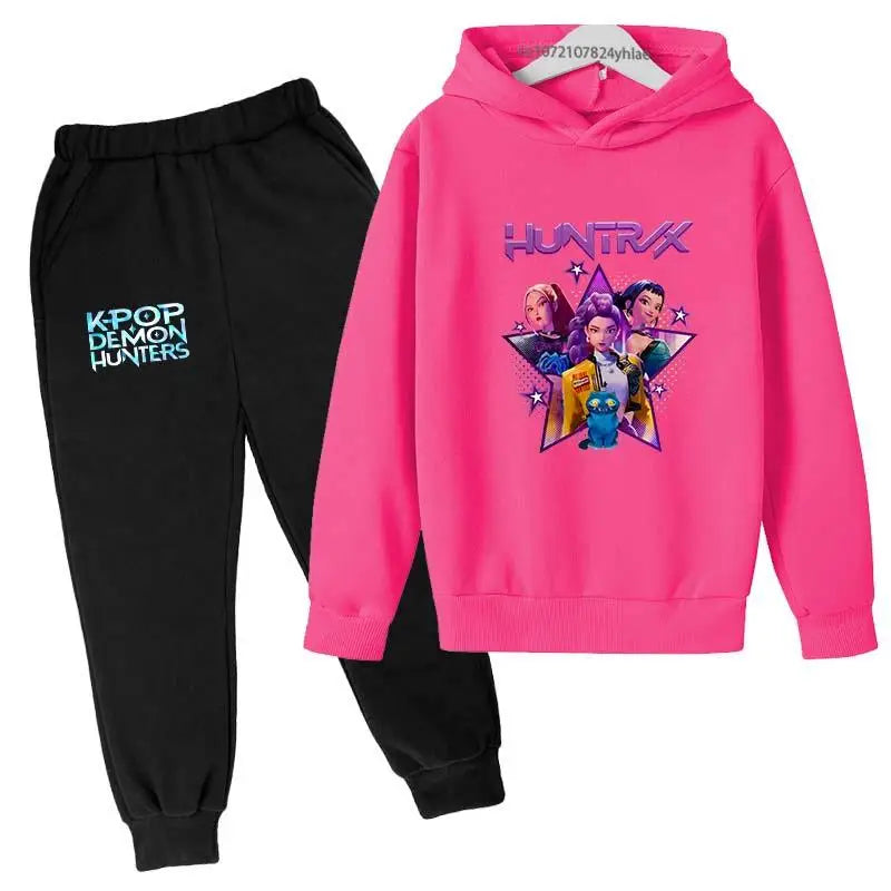 Kpop Demon Hunters Kids Cartoon Print Hoodie And Pants Set 2pcs Tracksuit Casual  Clothing for Boys And Girls 2-13 Years