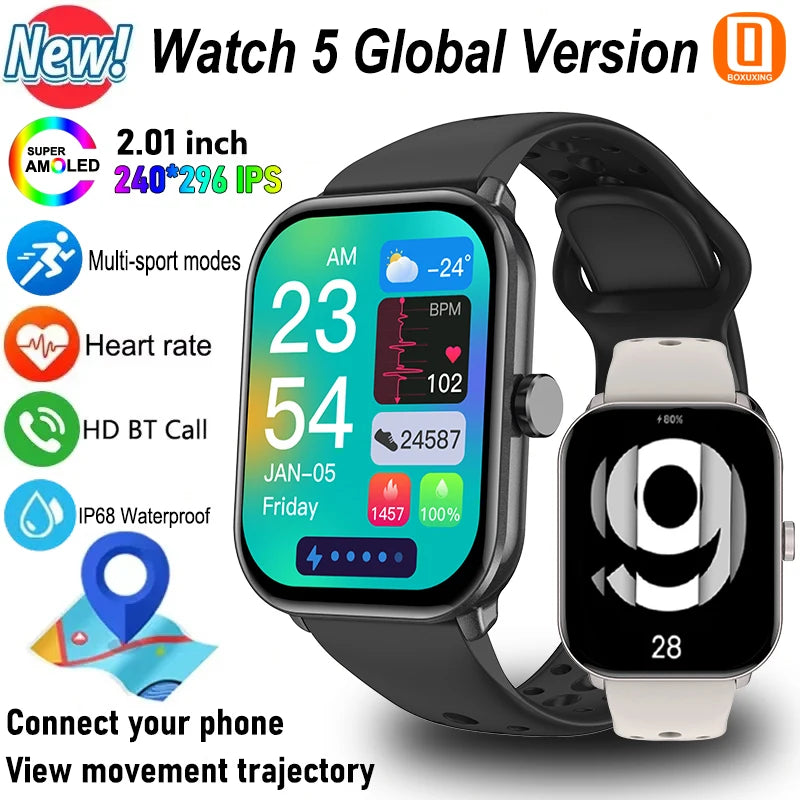 Watch 5 Global Version Men Women AMOLED Screen Always Show Time Heart Rate Bluetooth Call GPS Track Waterproof Sports Smartwatch