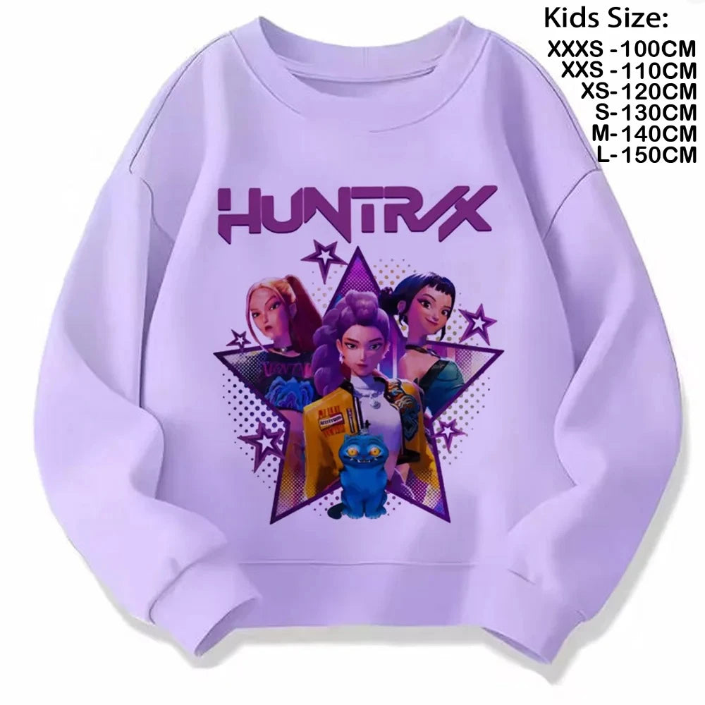 Movie Fans Gift Hoodie Girls Kids Huntrix Kpop Demon Hunters Children's Sweatshirt Cute Tiger Harajuku Hoody for Boys Girls