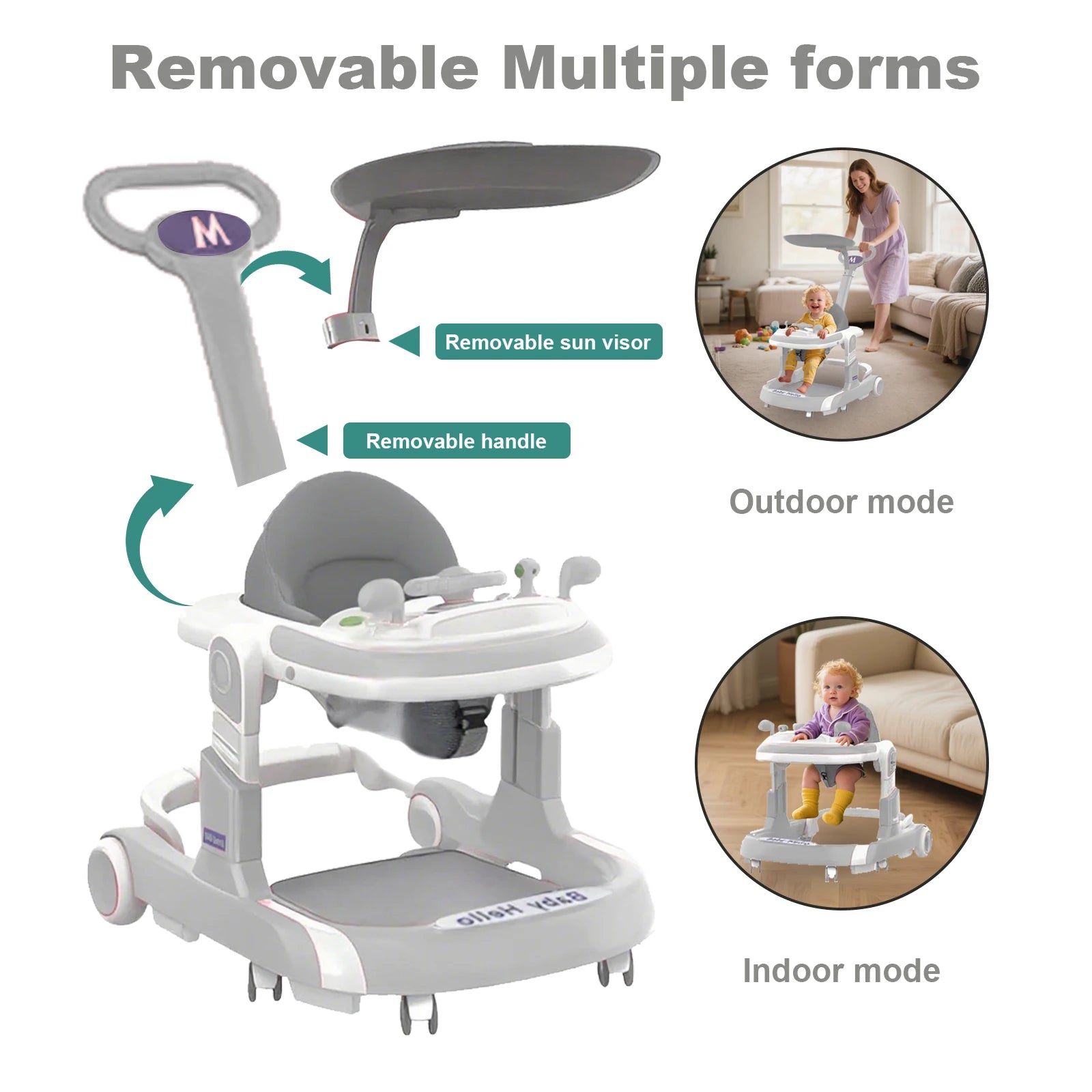 I YAN 5-in-1 baby infant walker with learning toy, multifunctional anti-rollover design, without battery, suitable for infants.
