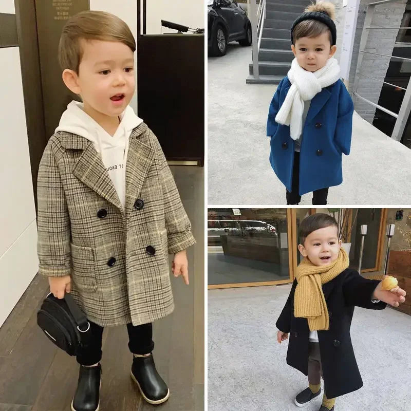 New Spring Autumn Boys Coats Long Style Grid Design Handsome Trench Coat For Kids 2-6 Years Old British Style Jacket