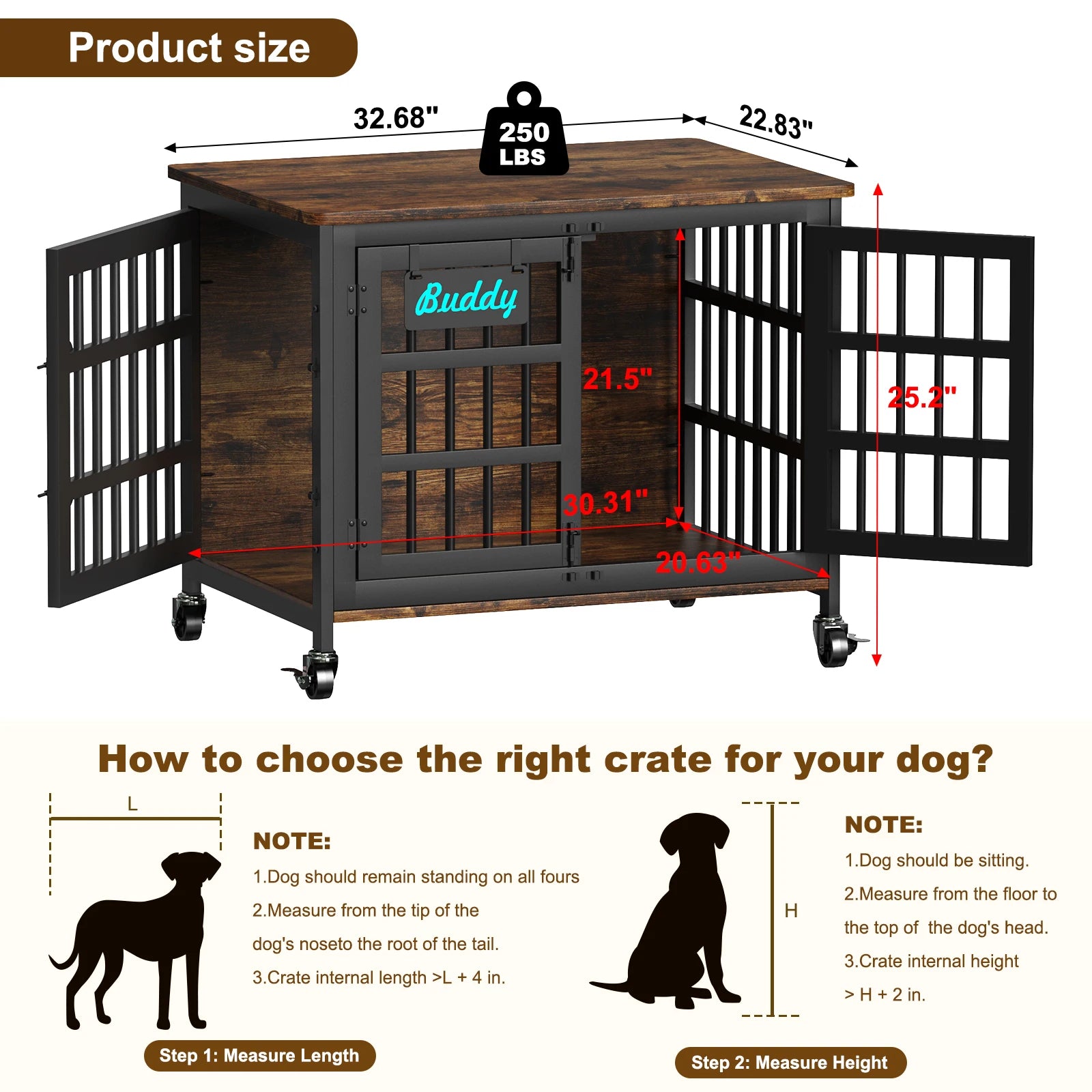 Dog Crate Furniture with Casters,Heavy Duty Dog Kennel Indoor for Large and Medium Dogs,Decorate House as TV Stand,Bedside Table
