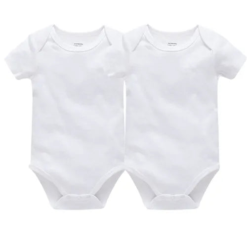 Set of Kavkas baby bodysuits in solid white cotton, short sleeve, for boys and girls, ages 0-24 months, by I YAN.