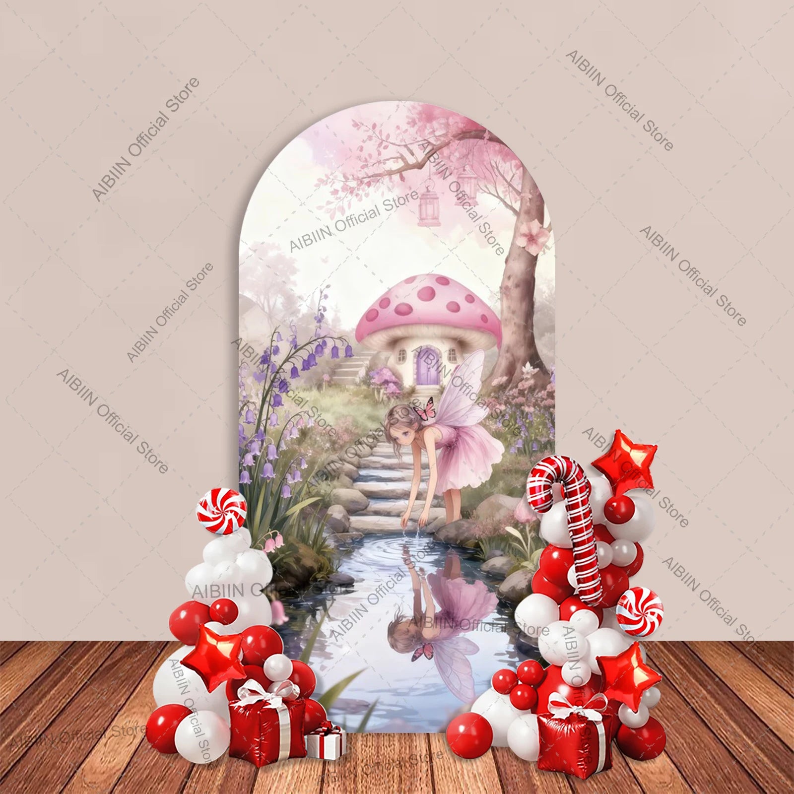 Butterfly Fairy First Birthday Arch Backdrop Cover Mushroom House Door Pink Floral Wonderland Girl Cake Baby Shower Party Decor