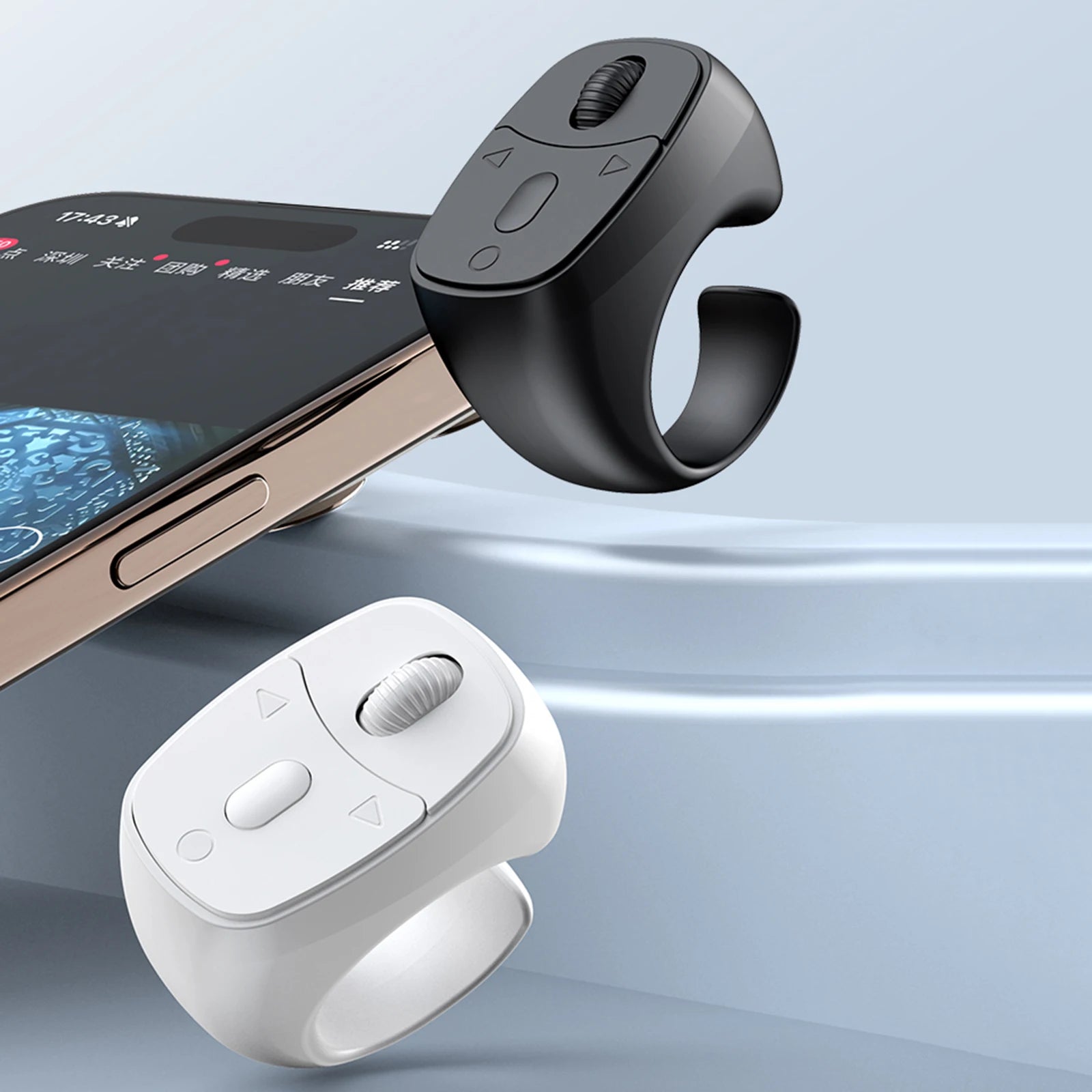 I YAN Bluetooth 5.3 finger ring mouse with wireless remote control for camera shutter and selfie photography.