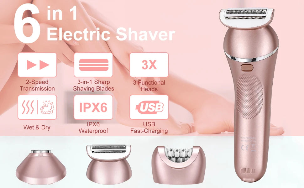 HATTEKER Women Multi-Function Electric Hair Remover Home Use Three-in-One Waxing Tool Washable Full Body Intimate Trimmer Razor