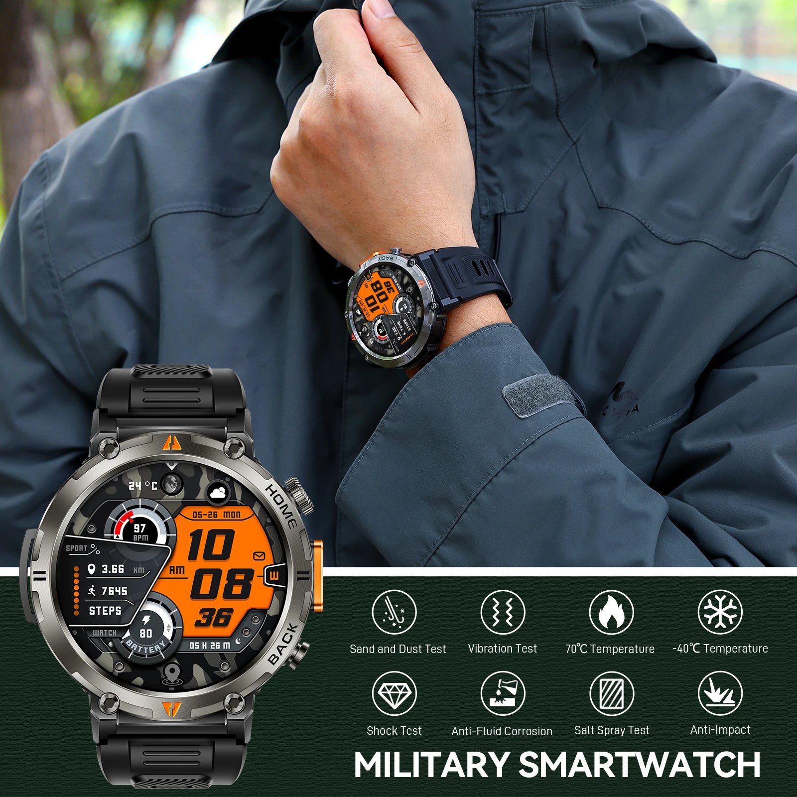 Bluetooth Call smartwatch for men Full Touch Screen With Health Monitor heart rate Flashlight Smart watch