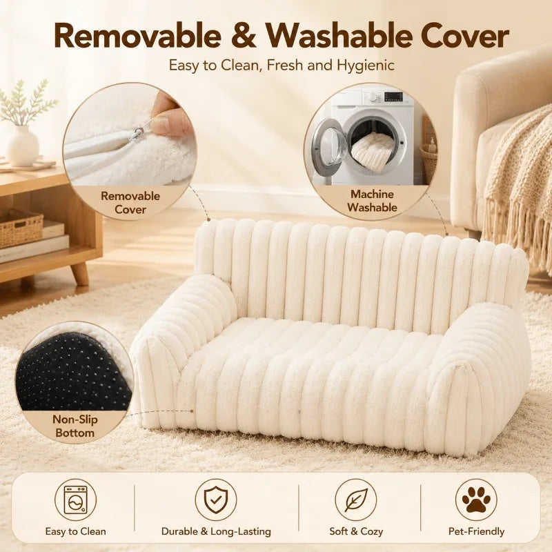 Cute cat couch by I YAN with soft corduroy fleece, fuzzy pet bed for indoor cats, removable washable cover, supportive pet sofa