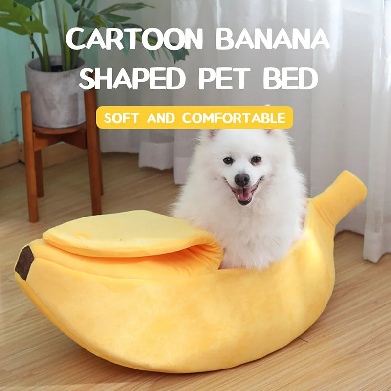 Colorful banana-shaped cat bed house by I YAN, cozy and durable pet cushion with a fun, cute design for cats and small dogs.